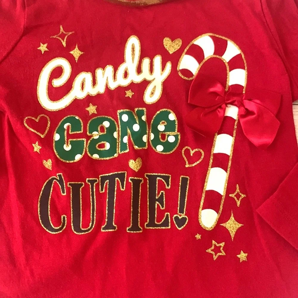 Girls 3T Christmas Holiday Candy Cane Red Shirt Long Sleeves Kids Toddler